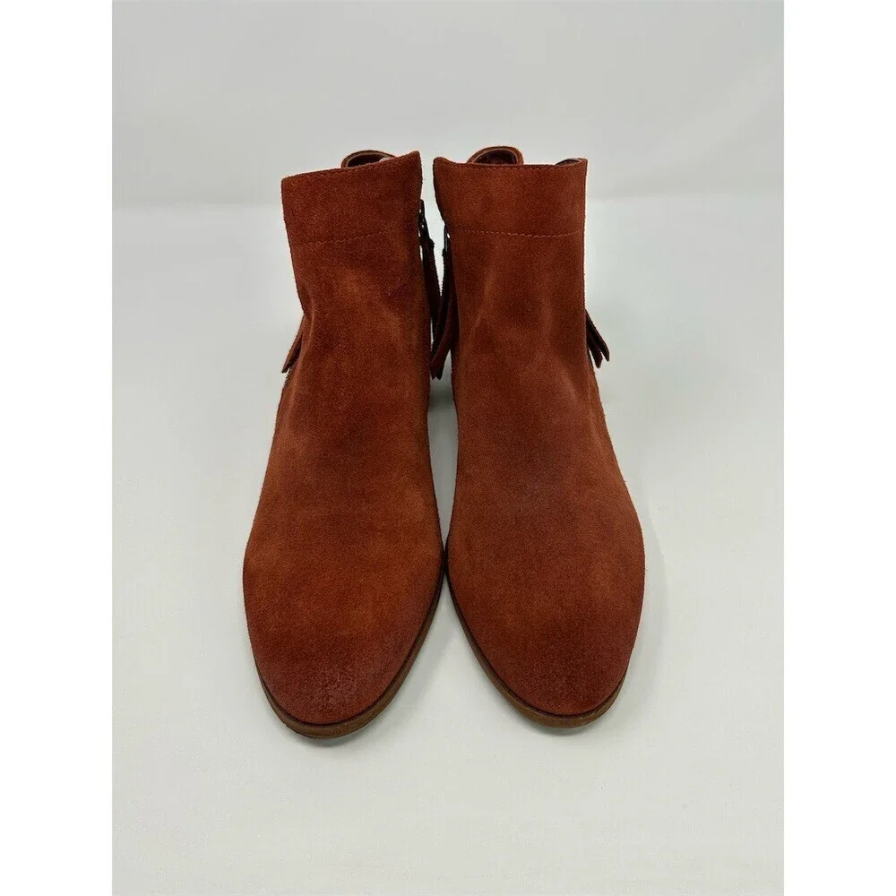 Sam Edelman Womens Ankle Booties Rust Red Side Zip Tassel Block Heel Almond 10